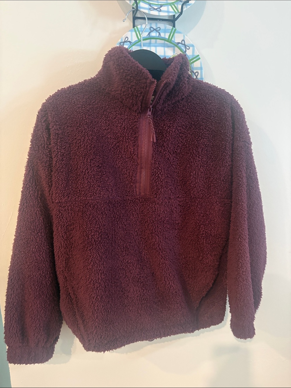 NO boundaries wine colored Sherpa quarter zip